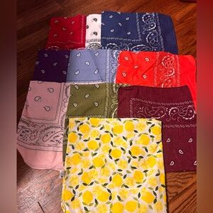 10 bandannas all different colors and one lemon one
